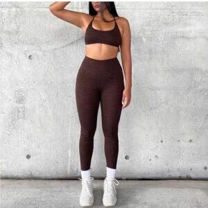 Crop Shop Boutique Marl Scrunch Leggings, Espresso, S